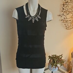 Ann Taylor Black Fitted Tiered Tank Top
